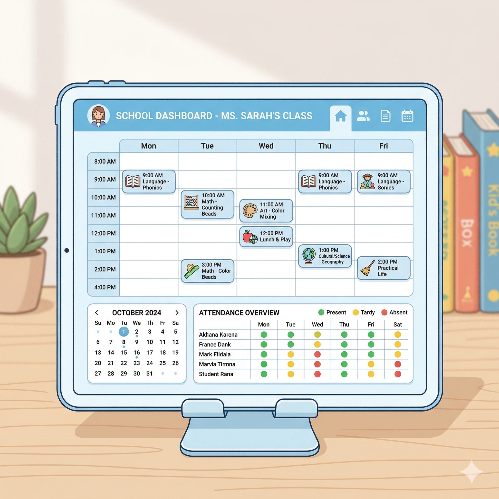 School management dashboard on a tablet