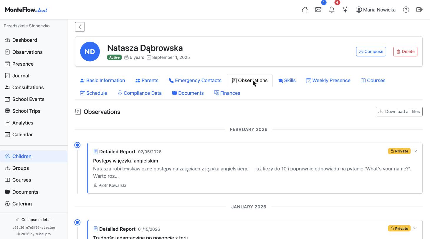Shared classroom log visible to co-teachers and substitutes